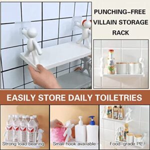 Poluom The Kitchen Toilet Receive Shelf, Cute Villain Floating Shelves, Kitchen Wall Mounted Shelf, Bathroom Bedroom Storage Rack, Punching-Free, No Glue Marks (White, 2PCS)