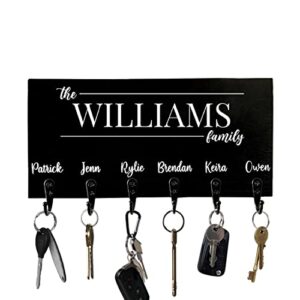 personalized family name key holder for wall decorative custom wood name key rack with 2-7 metal hook customize key hanger coat rack wedding housewarming gift new home décor (family key holde)
