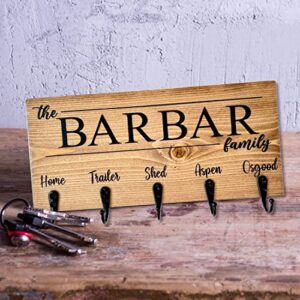 Personalized Family Name Key Holder for Wall Decorative Custom Wood Name Key Rack with 2-7 Metal Hook Customize Key Hanger Coat Rack Wedding Housewarming Gift New Home Décor (Family Key holde)