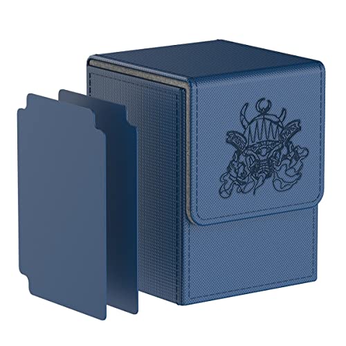 ULTRGEE Deck Box for MTG Cards, Magnet Card Box with 2 Dividers per Holder, Large Trading Card Case Fit for up to 110 Cards-[Ghost Design] (Blue)