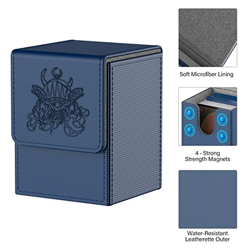 ULTRGEE Deck Box for MTG Cards, Magnet Card Box with 2 Dividers per Holder, Large Trading Card Case Fit for up to 110 Cards-[Ghost Design] (Blue)