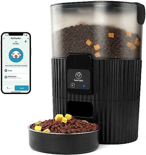 PAPIFEED Automatic Cat Feeders with APP: WiFi Pet Dry Food Dispenser Compatible with Alexa & Echo,Smart Timed Auto Cat Feeder with Anti-bite Power Cord for Cats, Dogs,Up to 10 Meals Per Day(15 Cup)