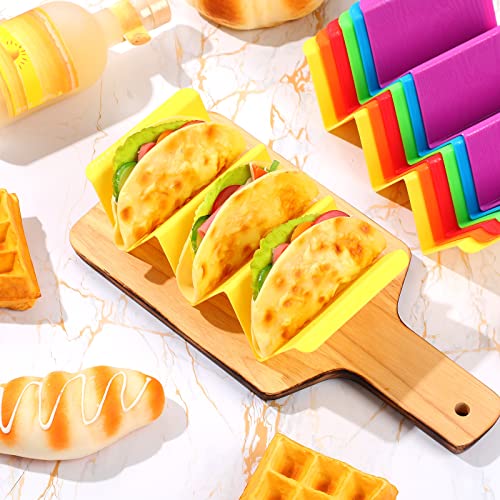 Nuogo 48 Packs Colorful Taco Holder Stands Plastic Large Taco Tray Plates Hold 2 or 3 Tacos Each Rack Server Hard Tortilla Holder for Party Platter Rack Dishwasher Microwave Safe