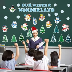 Haooryx 83Pcs Christmas Winter Snowmen Bulletin Board Set Classroom Decoration, Snow Snowman Patterned Paper Cut-Outs Blackboard Border Decor for Xmas Party Home School Classroom Window Wall Decor