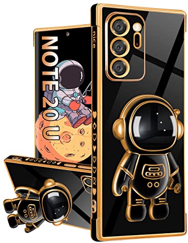 Buleens for Galaxy Note 20 Ultra Case, Cute Heart Pattern 6D Gold Plating Astronaut Hidden Stand Cases for Samsung Galaxy Note 20 Ultra 6.9 Inch-Black