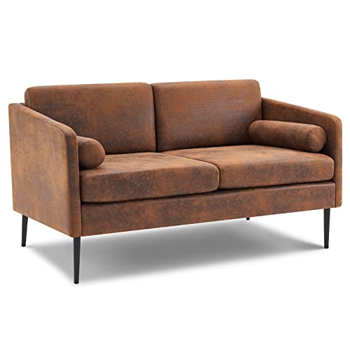 VINGLI 52"W Deep Couches for Living Room, Mini Modern Mid Century Tufted Futon Sofa Loveseat Retro/Vintage Microfiber 2 Club Seater Love Seat Sofas for Bedroom, Office, RV, Loft, Small Spaces, Rustic