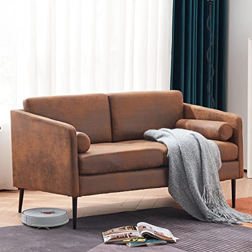 VINGLI 52"W Deep Couches for Living Room, Mini Modern Mid Century Tufted Futon Sofa Loveseat Retro/Vintage Microfiber 2 Club Seater Love Seat Sofas for Bedroom, Office, RV, Loft, Small Spaces, Rustic