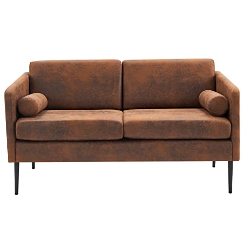VINGLI 52"W Deep Couches for Living Room, Mini Modern Mid Century Tufted Futon Sofa Loveseat Retro/Vintage Microfiber 2 Club Seater Love Seat Sofas for Bedroom, Office, RV, Loft, Small Spaces, Rustic