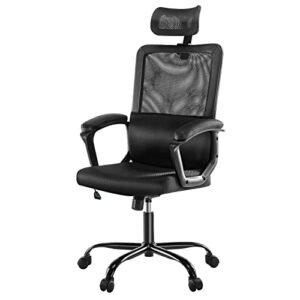 office chair - high back mesh chair with lumbar support, height adjustable desk chair, 360 degree swivel computer chair, home office chair with armrests for adults