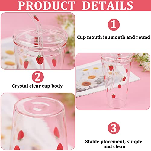 XIDAJIE 17Oz Large Glass Water Bottle With Straw Lid Clear Water Bottle With Straw Strawberry Cup Strawberry Water Bottle Kawaii Cups For Coffee Juice Drinking Water Mug