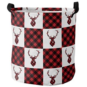 laundry basket christmas elk red buffalo lattice,waterproof collapsible clothes hamper antlers black plaid,large storage bag for bedroom bathroom 60l