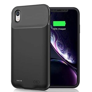 battery case for iphone xr, 7000mah slim portable rechargeable smart protective battery pack cover power bank charging case compatible with iphone xr (6.1 inch) extended battery charger case (black)