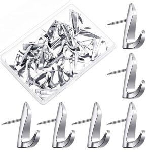 30 pieces metal push pin hangers 20 lbs picture hooks zinc alloy thumb tacks hanging hooks with nails for home office fabric wall wooden board (silver)
