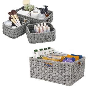 granny says bundle of 1-pack gray wicker baskets & 3-pack wicker storage baskets for organizing shelves