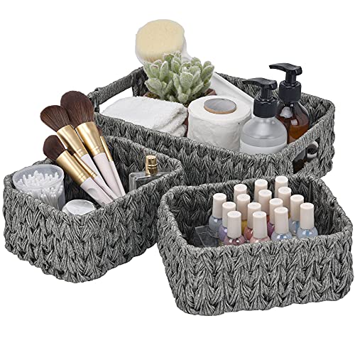 GRANNY SAYS Bundle of 1-Pack Gray Wicker Baskets & 3-Pack Wicker Storage Baskets for Organizing Shelves