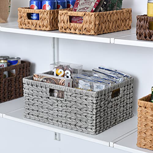 GRANNY SAYS Bundle of 1-Pack Gray Wicker Baskets & 3-Pack Wicker Storage Baskets for Organizing Shelves