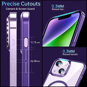 Magnetic Slim Crystal Clear Case for iPhone 14 Plus Case Magsafe[Not Yellowing][Military Grade Protection][No.1Strong Magnets]JUESHITUO Compatible with iPhone 14 Plus Magsafe Case(6.7")2022,DeepPurple