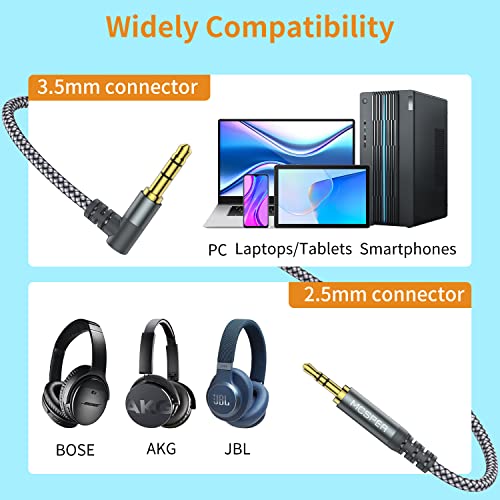 (2-PACK)3.5mm to 2.5mm Aux Audio Cable (6.6FT), 90 Degree Right Cord Compatible with Bose 700 QuietComfort QC45 QC35II QC35 QC25 Noise Cancelling Headphones, JBL E45BT E55BT E65BTNC Bluetooth Earphone
