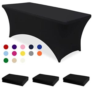 gfcc black spandex table cover - 6ft 3 pack stretch table covers rectangle spandex tablecloth elastic stretch table covers for wedding party restaurant fitted table cloth