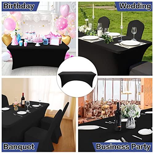 GFCC Black Spandex Table Cover - 6FT 3 Pack Stretch Table Covers Rectangle Spandex Tablecloth Elastic Stretch Table Covers for Wedding Party Restaurant Fitted Table Cloth