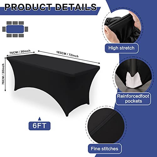 GFCC Black Spandex Table Cover - 6FT 3 Pack Stretch Table Covers Rectangle Spandex Tablecloth Elastic Stretch Table Covers for Wedding Party Restaurant Fitted Table Cloth