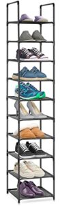 10 tiers shoe rack narrow tall shoe shelf for entryway holds 10 pairs shoes, space saving vertical single pairs shoe storage organizer for closet bedroom hallway (black)
