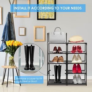 10 Tiers Shoe Rack Narrow Tall Shoe Shelf for Entryway Holds 10 Pairs Shoes, Space Saving Vertical Single Pairs Shoe Storage Organizer for Closet Bedroom Hallway (Black)