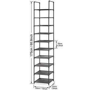 10 Tiers Shoe Rack Narrow Tall Shoe Shelf for Entryway Holds 10 Pairs Shoes, Space Saving Vertical Single Pairs Shoe Storage Organizer for Closet Bedroom Hallway (Black)