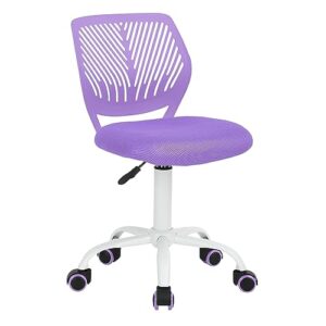 furniturer students cute desk chair, low-back armless swivel seating with lumbar support height adjustable for teens boys girls youth study writing task in home bedroom school, purple