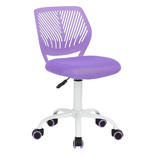 FurnitureR Students Cute Desk Chair, Low-Back Armless Swivel Seating with Lumbar Support Height Adjustable for Teens Boys Girls Youth Study Writing Task in Home Bedroom School, Purple