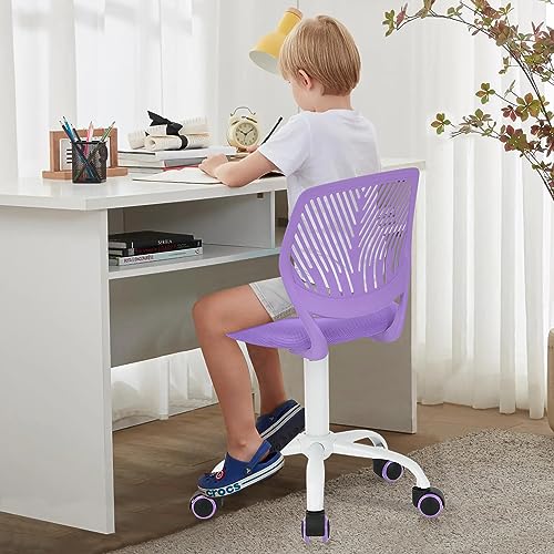 FurnitureR Students Cute Desk Chair, Low-Back Armless Swivel Seating with Lumbar Support Height Adjustable for Teens Boys Girls Youth Study Writing Task in Home Bedroom School, Purple