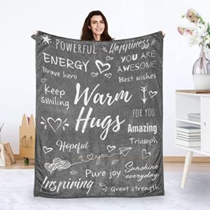 kkuyt healing throw blanket with inspirational thoughts, warm hug gratitude sympathy gifts blanket, soft office for work get well friendship birthday mothers day christmas, grey