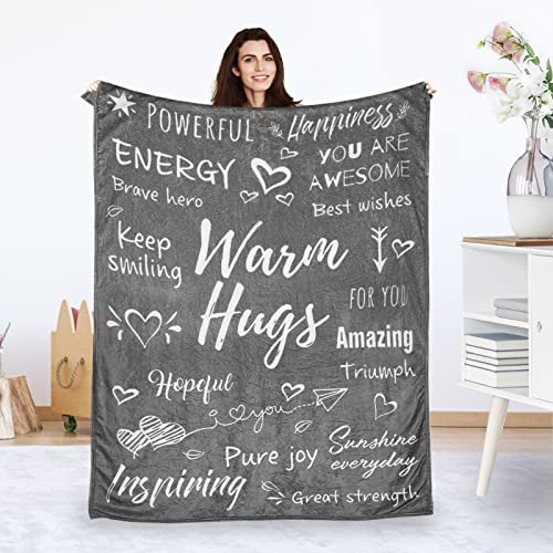 KKUYT Healing Throw Blanket with Inspirational Thoughts, Warm Hug Gratitude Sympathy Gifts Blanket, Soft Office for Work Get Well Friendship Birthday Mothers Day Christmas, Grey