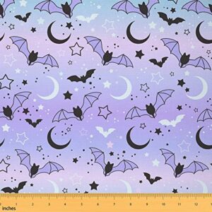 Bat Fabric by The Yard, Purple Ombre Upholstery Fabric, Halloween Moon Star Decorative Fabric, Widlife Animal Girls Kids DIY Art Indoor Outdoor Fabric for Quilting Sewing, Black Blue, 1 Yard