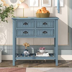 Merax Navy Classic Buffet Sideboard, Wood Cabinet, Console Table with Storage Shelf, 4 Drawers for Living Kitchen Dining Room, Type 10