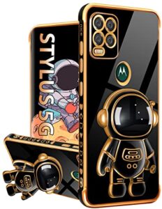 buleens for motorola moto g stylus 5g case, cute heart pattern 6d gold plating astronaut hidden stand phone cases for moto g stylus 5g 2021 6.8 inch-black