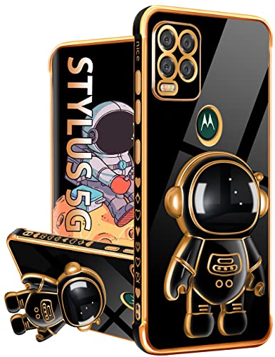 Buleens for Motorola Moto G Stylus 5G Case, Cute Heart Pattern 6D Gold Plating Astronaut Hidden Stand Phone Cases for Moto G Stylus 5G 2021 6.8 Inch-Black