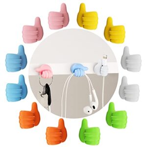 boilpc self-adhesive silicone thumb wall hooks, creative thumbs up shape wall hook, finger key hook wall hangers for storage data cables, earphones, plugs, masks (12pcs)