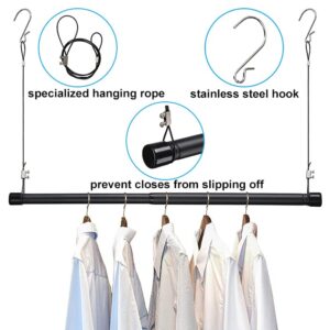 Hanging Closet Rod, Black Adjustable Width and Height 15 to 40 Inch Organizer for Hanging Clothes, Space-Saving Closet Garment Organizer Rack, Closet Extender Hanging Rod, Tension Clothes Hanging