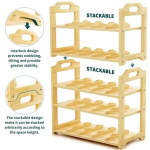 KOK KAY Water Bottle Organizer, Stackable Bamboo Water Bottle Holder, 15 Freestanding Wine Rack Storage, 3-Layer Adjustable Water Bottle Storage Organizer Rack