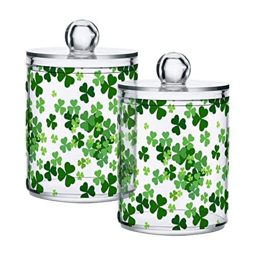 2 Pack Plastic Cotton Swab Ball Pad Holder St Patrick's Day Shamrock Jars Bathroom Storage Organizer Bathroom Storage Containers for Cotton Swabs,Rounds,Bath Salts,Makeup Sponges,Hair Accessories