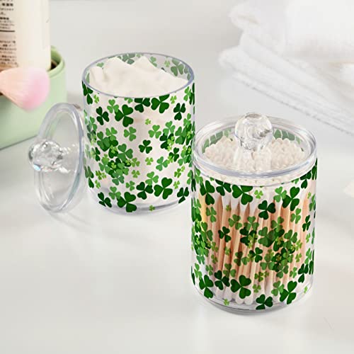 2 Pack Plastic Cotton Swab Ball Pad Holder St Patrick's Day Shamrock Jars Bathroom Storage Organizer Bathroom Storage Containers for Cotton Swabs,Rounds,Bath Salts,Makeup Sponges,Hair Accessories