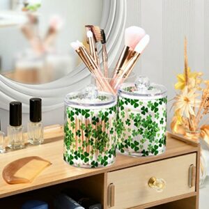 2 Pack Plastic Cotton Swab Ball Pad Holder St Patrick's Day Shamrock Jars Bathroom Storage Organizer Bathroom Storage Containers for Cotton Swabs,Rounds,Bath Salts,Makeup Sponges,Hair Accessories