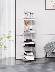 solaround acrylic narrow bookcase skinny bookshelf modern display storage organizer for living room office bathroom (clear, 3 tier)