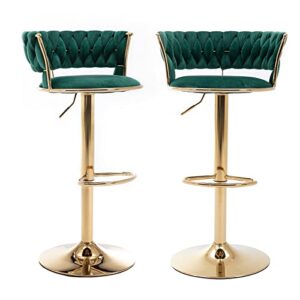 velvet swivel barstools set of 2, modern stool chair with back, adjustable counter height bar chairs, bar stool for kitchen pub, kitchen,café, dining chairs, cyber celebrity recommend (green)