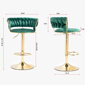 Velvet Swivel Barstools Set of 2, Modern Stool Chair with Back, Adjustable Counter Height Bar Chairs, Bar Stool for Kitchen Pub, Kitchen,Café, Dining Chairs, Cyber Celebrity Recommend (Green)