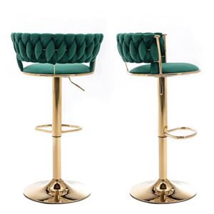 Velvet Swivel Barstools Set of 2, Modern Stool Chair with Back, Adjustable Counter Height Bar Chairs, Bar Stool for Kitchen Pub, Kitchen,Café, Dining Chairs, Cyber Celebrity Recommend (Green)