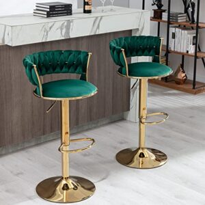 Velvet Swivel Barstools Set of 2, Modern Stool Chair with Back, Adjustable Counter Height Bar Chairs, Bar Stool for Kitchen Pub, Kitchen,Café, Dining Chairs, Cyber Celebrity Recommend (Green)