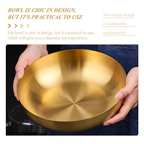 Hemoton Stainless Steel Mixing Bowl 9.4inch Japanese Ramen Noodle Bowl Gold Metal Soup Bowl Salad Serving Bowl for Fruit Udon Soba Pho Asian Noodles