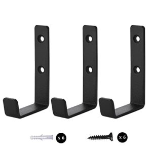 manmilai towel hooks heavy duty black wall hooks super thick pure metal, double hole screw installation, never fall off, hanger for clothes key(3 matte black)